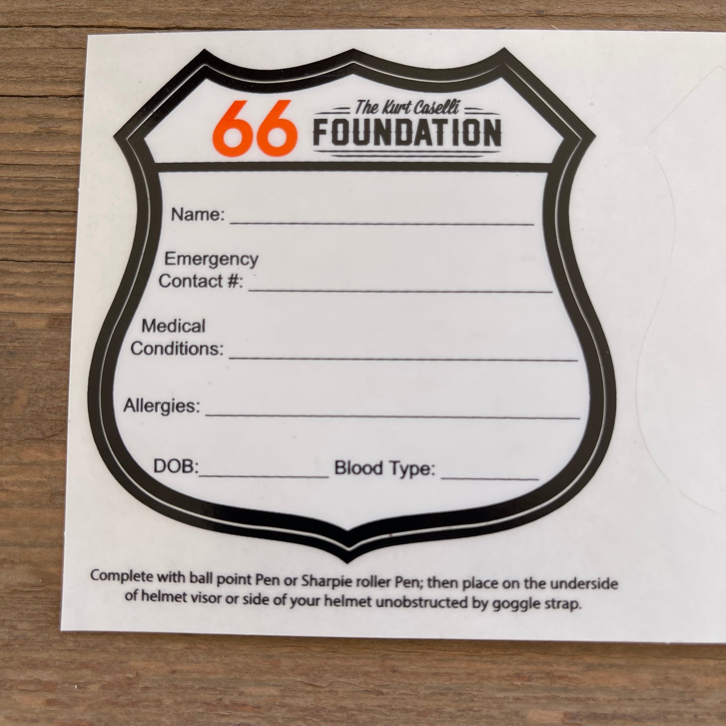 Emergency Contact Helmet Sticker