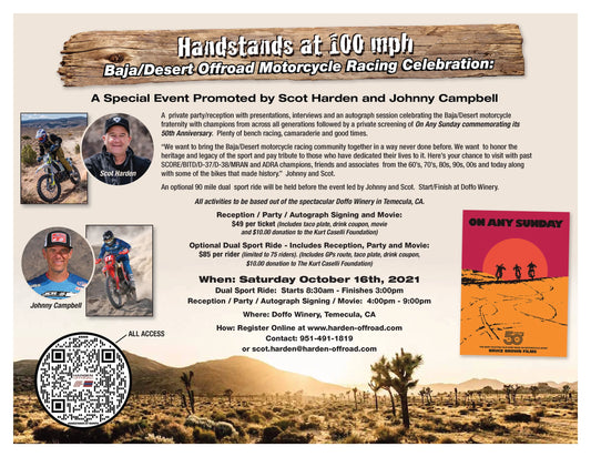 Johnny Campbell Racing And Harden Offroad To Host “Handstands At 100mph” Baja/Desert Racing Celebration/Reunion