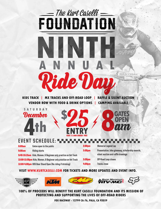 The 9th Annual Kurt Caselli Ride Day Set For Saturday, December 4th At Fox Raceway